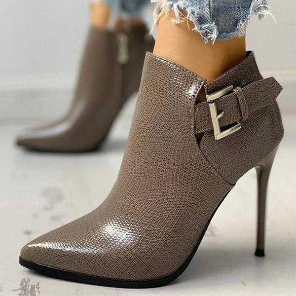 

low cut pointed toe side zip women ankle boots thin high heel cute short booties big size 43 buckle strap a8r8, Black