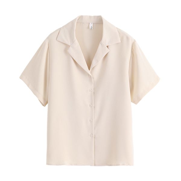 

women white khaki pink chiffon short sleeve notched shirt solid summer work b0175 210514
