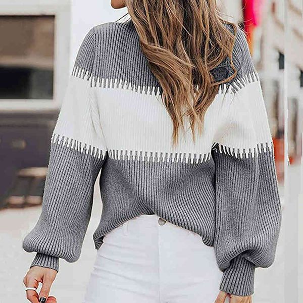 

autumn winter sweater womens fashion casual turtleneck stitching knitted sweater color pullovers jumper women pullovers 210514, White;black