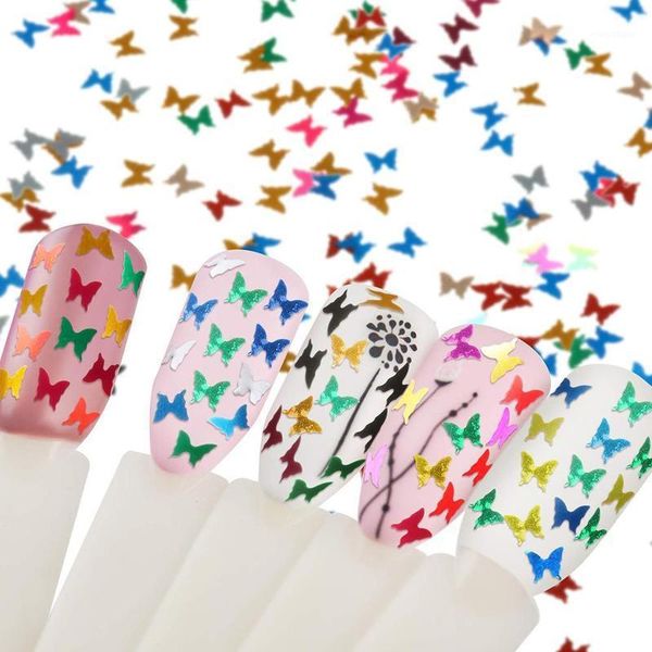 

fluorescence butterfly shape heart nail design art glitter flakes 3d neon sequins polish manicure decoration1, Silver;gold