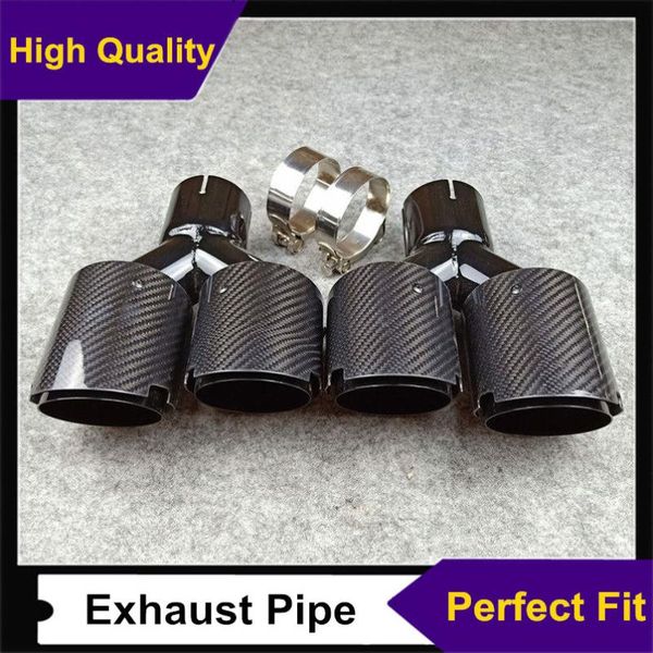 

motorcycle exhaust system pair multiple size twin glossy carbon tip muffler pipe coated bright black stainless steel for all car models