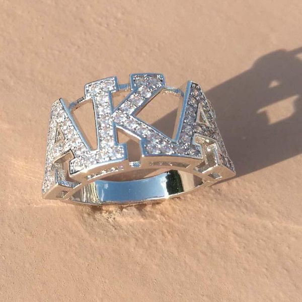 

cluster rings silver zircon greek aka sorority finger ring, Golden;silver
