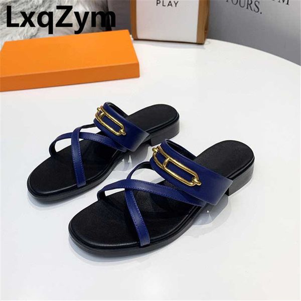 

80% off shoes metal chain decor beach women slippers sandals narrow band heel flat causal low real leather slip on hlu7, Black