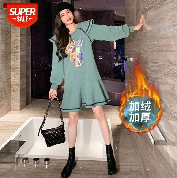 

plush padded bear sweater skirt korean style net red women's long-sleeved round neck dress #zn3q, Black;gray