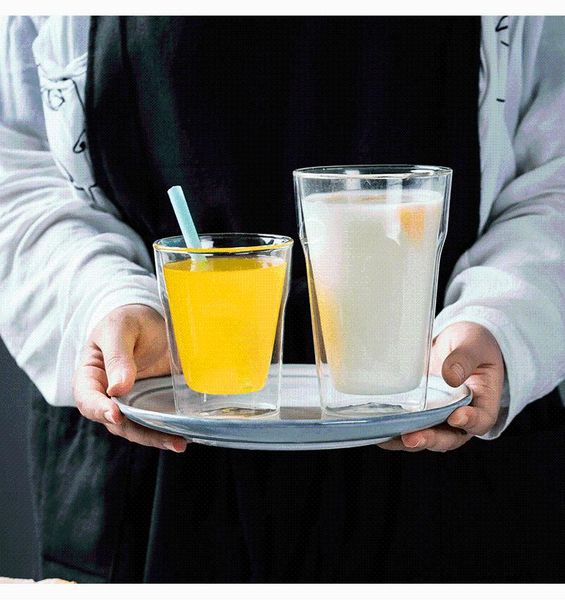 

wine glasses set of 2-250ml/450ml double layer fashion morning water glass transparent juice cups office home drink gla-27