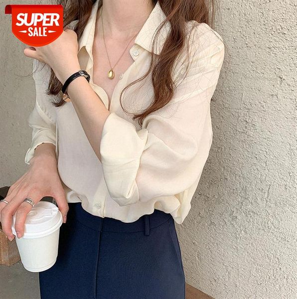 

tg thin see-through loose shirt women lazy style long-sleeved lapel cardigan 12518 #nu0e, Black;gray