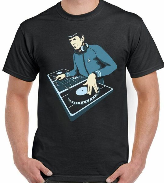 

dj spock t-shirt mens funny dance music decks turntable, White;black
