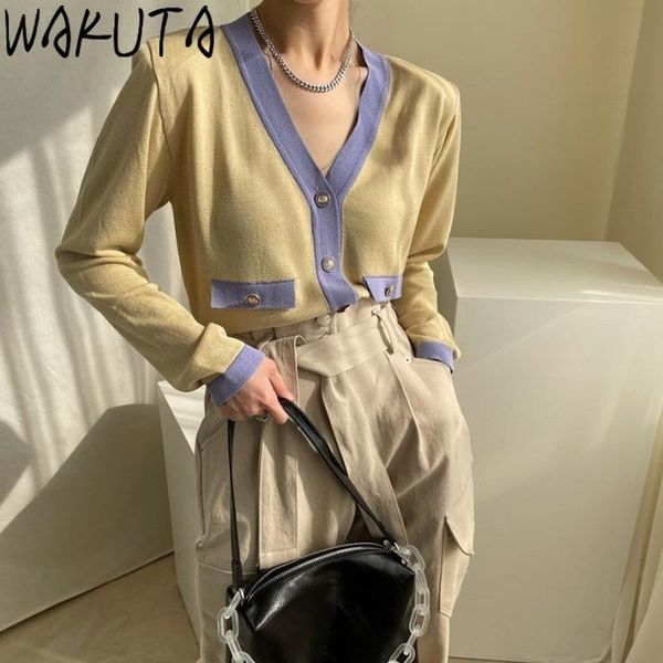 

women's knits & tees wakuta ladies offical colo-hit knitted long sleeve cardigans fashion autumn loose v neck elegant cardigan sweater, White