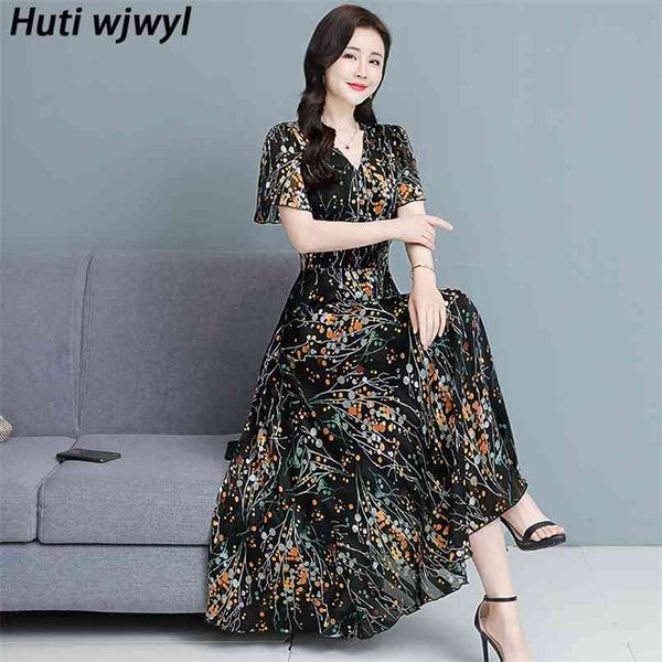 

casual floral chiffon boho beach sundress summer oversize vintage print maxi dress elegant women bodycon party midi vestido 210528, Black;gray
