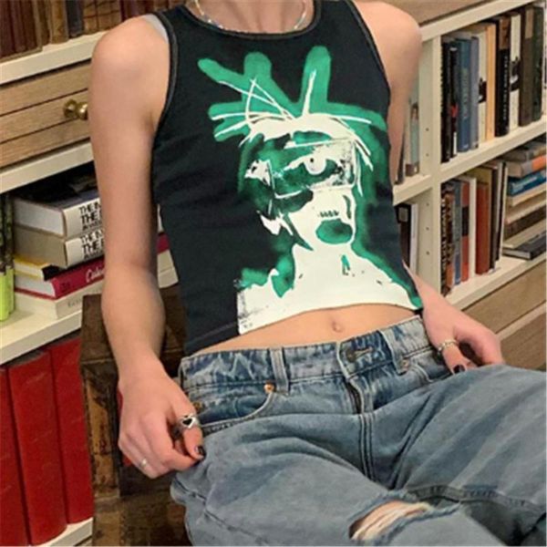 

women's tanks & camis portrait graphic print e-girl grunge fairy harajuku tank 90s y2k vintage women sweat vest hip hop summer crop str, White