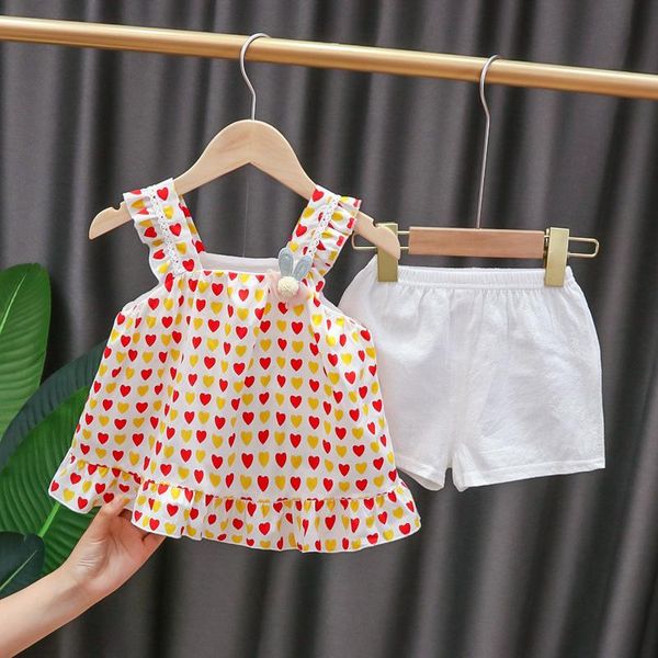 

summer girl clothes sets kids sleeveless clothing outfits love print + shorts 1 2 3 years baby cute wear, White