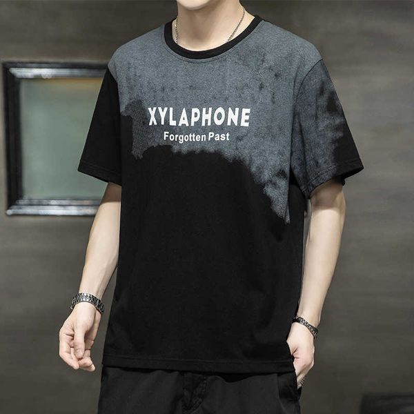 

summer men's 2021 short sleeve t-shirt half trend trendy brand fashion loose large round neck pullover, White;black