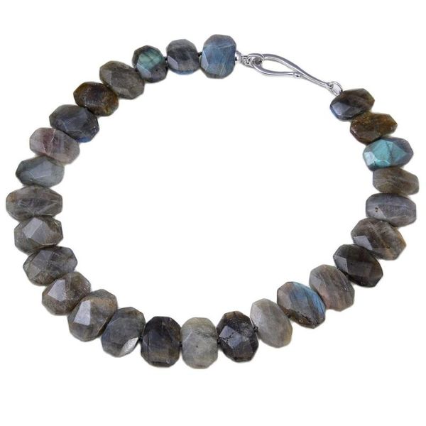 

chains jk 19'' natural faceted labradorite nugget necklace for women, Silver