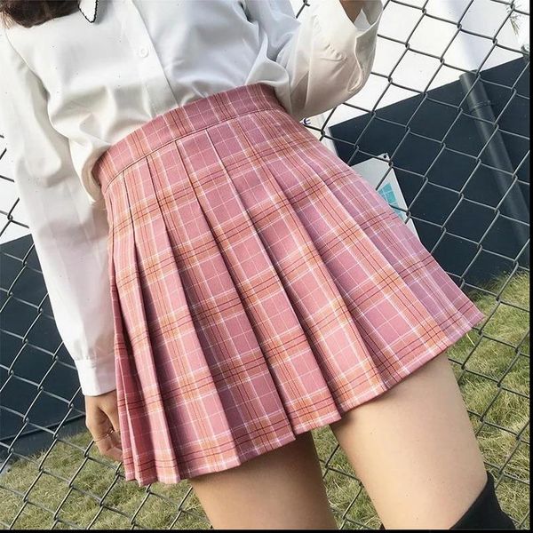 

pleated skirt women skirts summer high waist cute girls school miniskirt fashionable plaid xs 2xl jq1687, Black