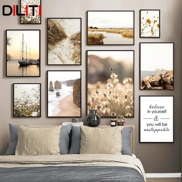 

paintings poppy flower fence sailboats sunrise wall art pictures nordic daisy floral posters and prints for living room home decor