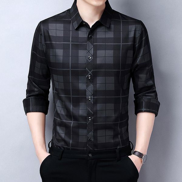 

long sleeve 2021 spring and autumn non ironing fashion slim fit busins casual multicolor men's shirt, Black