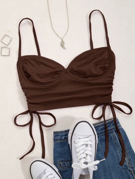 

drawstring ruched side bustier cami t7bc#, White