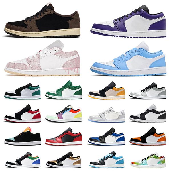 

jumpman 1 1s mens womens basketball shoes low paint drip court purple crimson tint royal blue unc mocha panda men women sports sneakers trai