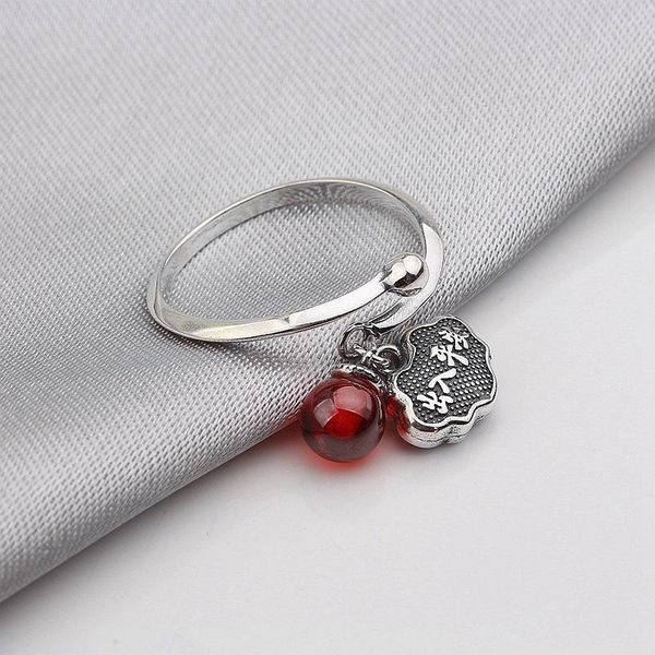 

cluster rings edition fashion openings s925 pure silver ring offered on female pomegranate red retro thai, Golden;silver