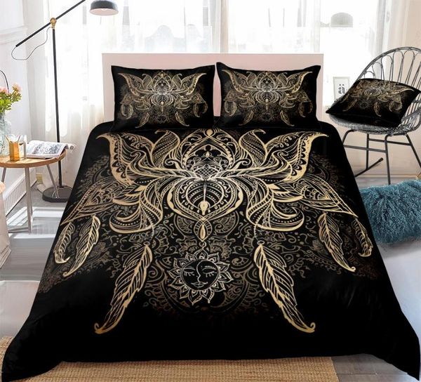 

bedding sets lotus set flower bohemian duvet cover sun mandala boho quilt black home textiles 3pcs  teens dropship