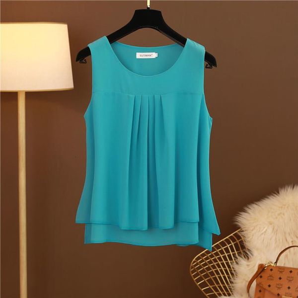 

summer obesity all matching women shirts chiffon plus size 6xl sleeveless beautiful self cultivati shirt show thin, White