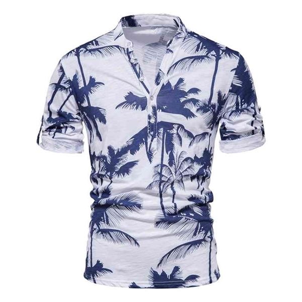 Estilo de Aiopeson Havaí camisetas Homens Summer Casual Stand Collar 100% Algodão S Camiseta Moda Vestuário de Alta Qualidade 210716