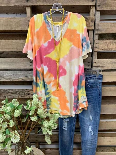

ins 2021 women's casual tie dye printed short sleeve loose t-shirt, Black;gray