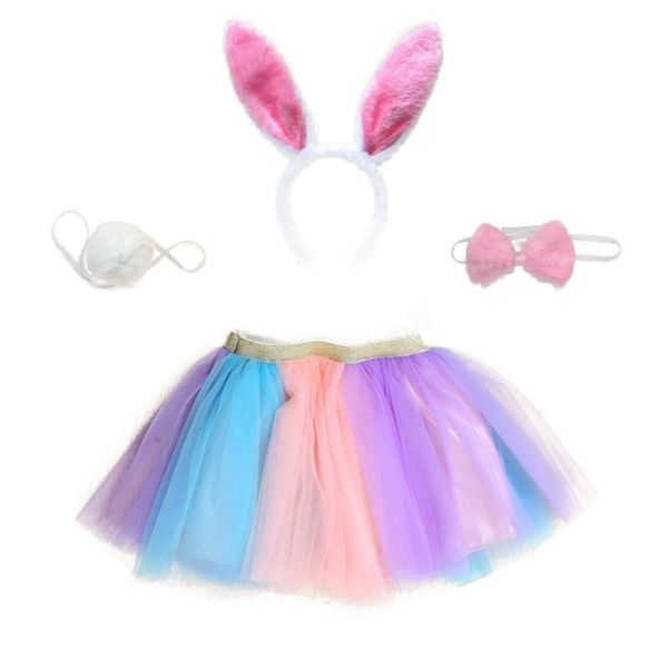 

skirts p15c 4 piece toddler girls cosplay costume set rainbow tulle tutu skirt with ears headband bowtie pompom tail party, Blue