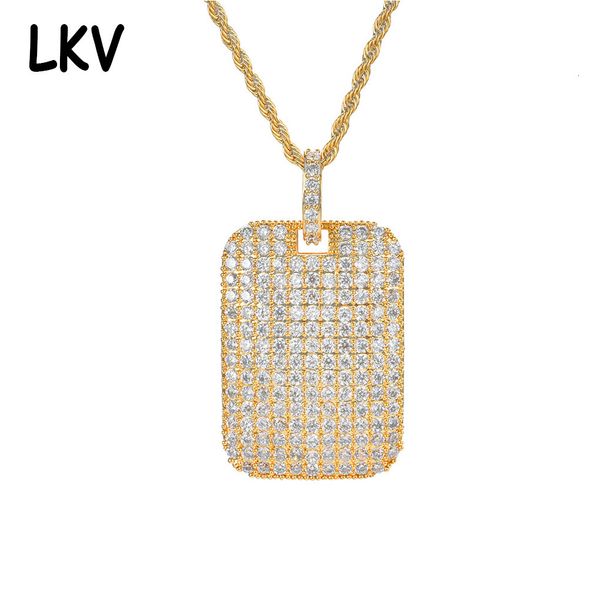 

geometric army brand full diamond pendant real gold electroplating micro inlaid zircon square trendy hip hop necklace, Silver