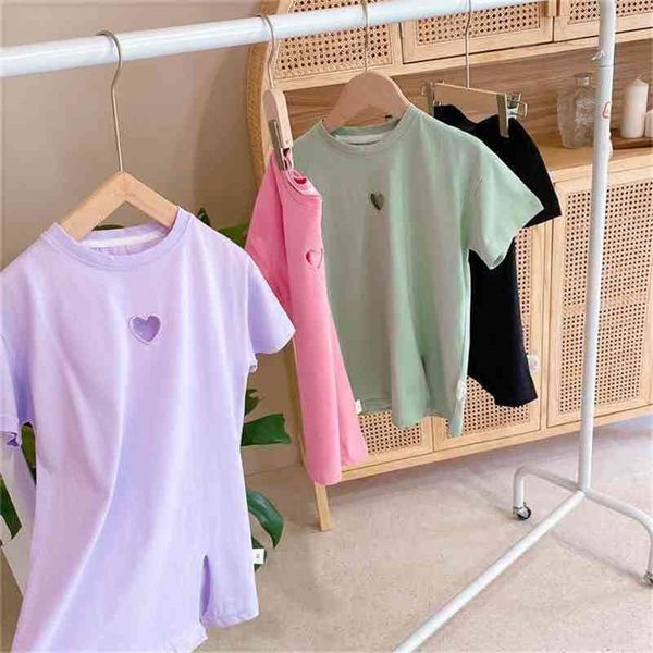 

summer arrival girls fashion candy color t shirt kids cotton clothes 210528, Blue