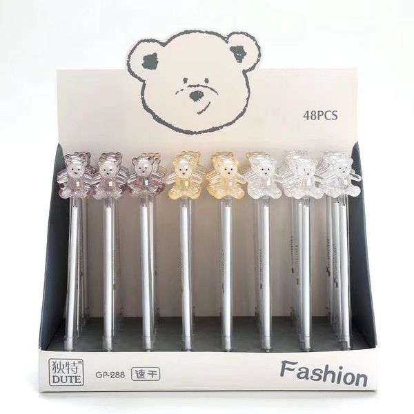 

gel pens 48 pcs/lot kawaii crystal bear pen cute 0.5mm black ink signature promotional gift stationery school supplies
