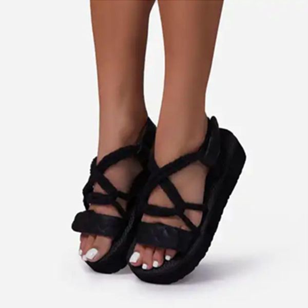 

sandals 2021 women's summer thick bottom fashion ladies cross straps shoes platform women casual shoe female footwear, Black