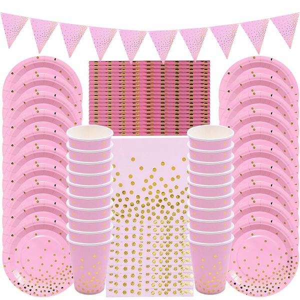 

blue pink disposable tableware set paper cups plates napkins straws wedding party decoration baby shower birthday supplies dinnerware