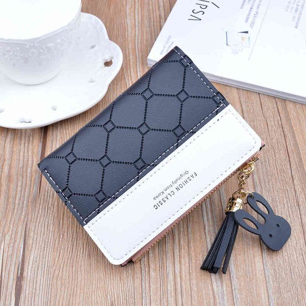 

new small women's short zipper tassel wallet student korean fashion embossed contrast color change card bag, Red;black