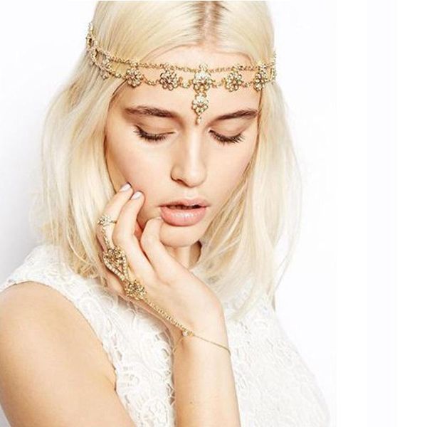 

lady fashion bohemia women headband hair band metal gold color flowers headwear ornament girl forehead chain hairs accessories clips & barre, Golden;silver