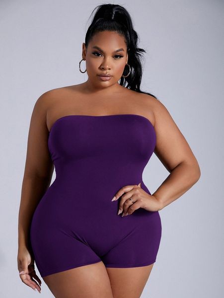 

sxy plus solid unitard tube romper s88k#, Black