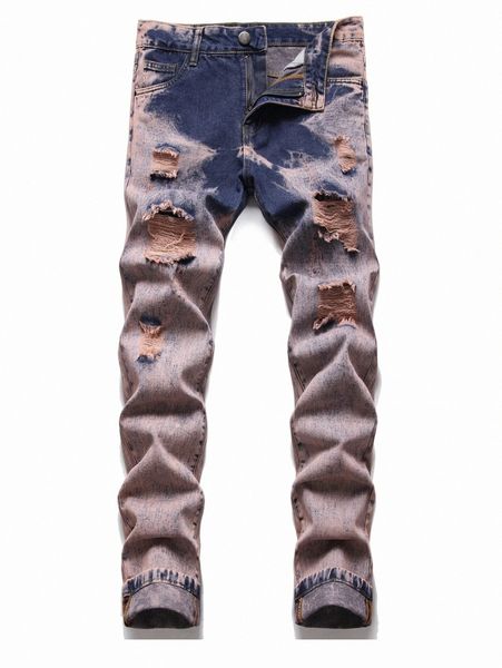

men tie dye ripped jeans c0bl#, Blue