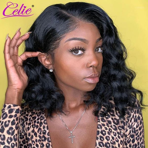 

celie hair loose deep wave bob wig 180 density pixie cut short human wigs lace front wigs1, Black;brown