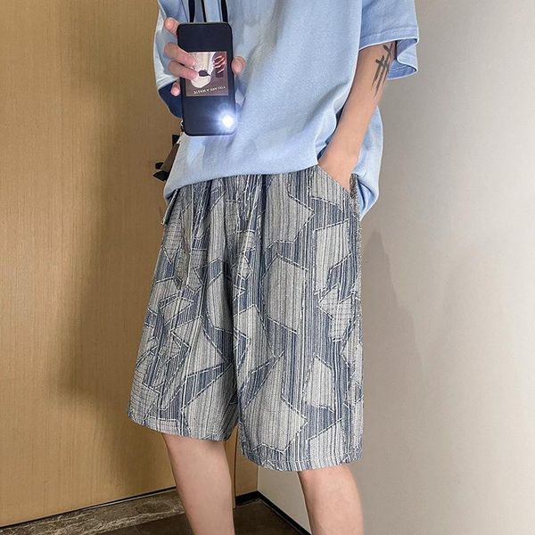 

men's jeans summer men thin boardshorts fashion printed denim pants beach shorts loose male knee length short s-2xl, Blue