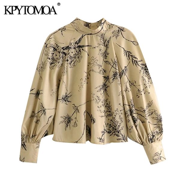 

women fashion floral print loose blouse vintage long sleeve back buttons female shirts blusas chic 210421, White
