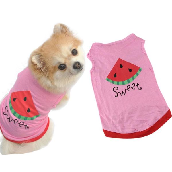 

dog apparel pet clothes summer cute small puppy cat watermelon printed pink vest xs-l cartoon t shirt wholesale 40d26