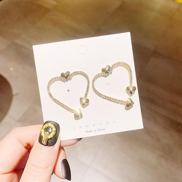 

dangle & chandelier korean version of the net red temperament sparkling love big earrings hollow personality exquisite elegant female, Silver