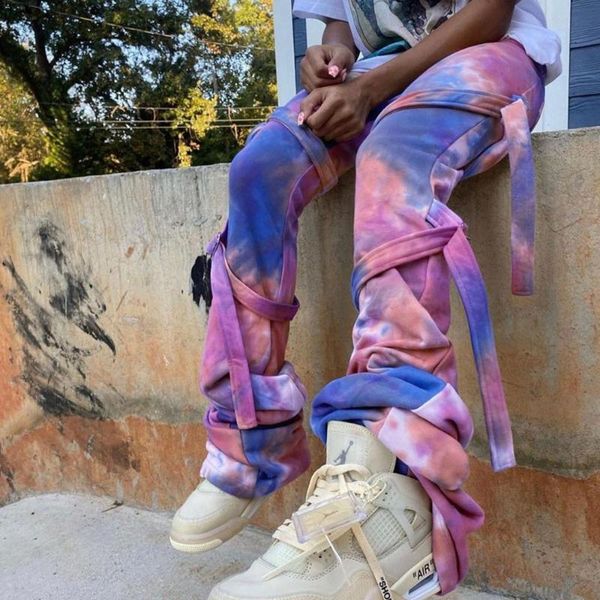

streetwear harajuku hip hop pants women baggy high waist ladies trousers tie dye print strap stacked sweatpants pantalon femme women's, Black;white
