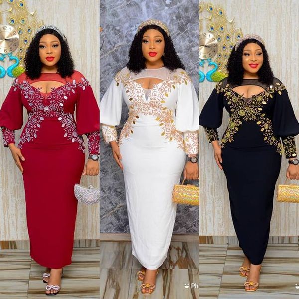 

2021 plus size arabic aso ebi beaded crystals prom dresses long sleeves sheath satin evening formal party second reception gowns zj305, Black