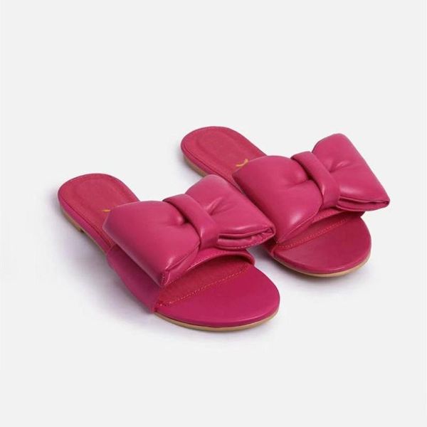 

women bowtie slippers ladies casual open toe flats summer female outdoor beach shoes 2021 woman comfort home slides plus size sa, Black
