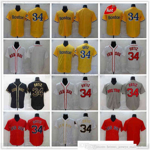 

Yellow Stitched Baseball 34 David Ortiz Jerseys 2022 Red Grey Gray Black White Gold Jersey Blank NO Name Number Top Quality Man Size, Same as picture
