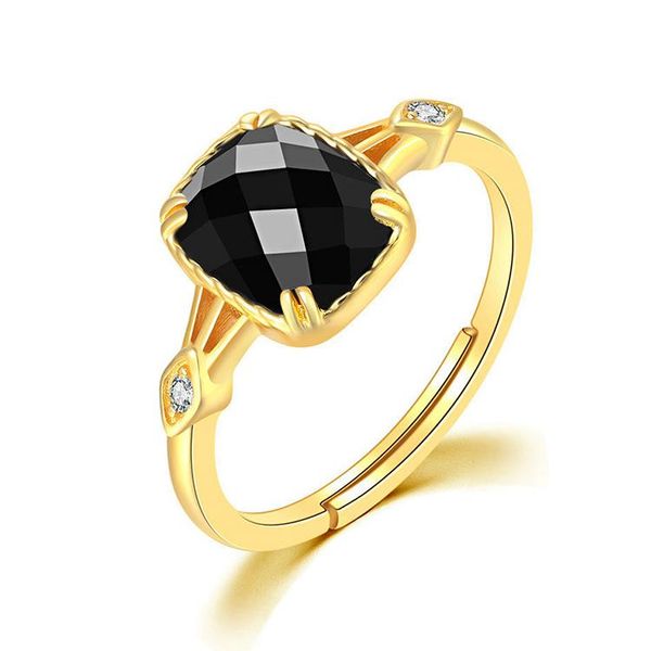

sterling silver with 9k gold natural black agate zircon rings punk designer club cocktail party japan korea fashion cluster, Golden;silver