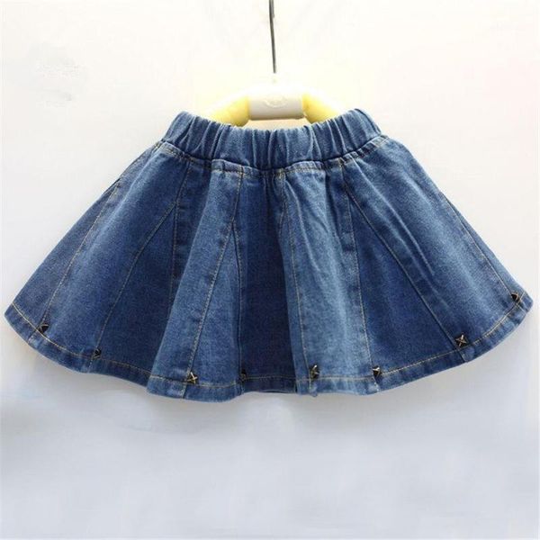

skirts girls fashion denim pleated skirt cotton sweet childs for 3 4 5 6 7 8 9 years spring autumn children1, Blue