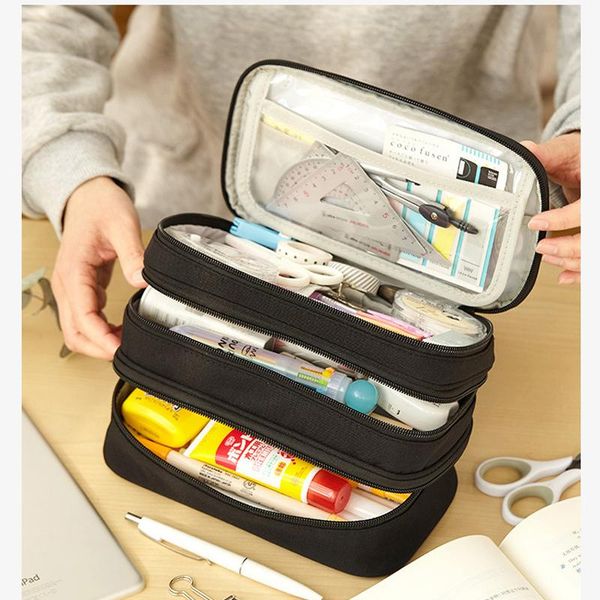 

pencil cases 2021 korea 3 layers school bag case big canvas pen storage estuche escolar cute stationary supplies