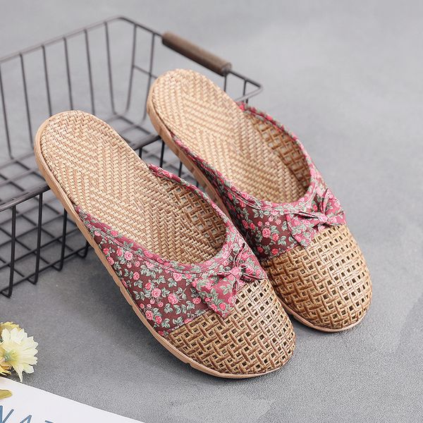 

women linen flip flops beach slippers 2021 female bohemia shoes casual butterfly knot slip on slides indoor home slippers shoes, Black